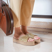 Load image into Gallery viewer, Arabica Sandals Gold Platforms