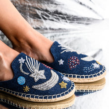 Load image into Gallery viewer, Starry Night Dark Denim Flats