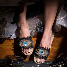 Load image into Gallery viewer, Glare Black Open-Toed Sandals Flats