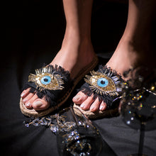 Load image into Gallery viewer, Glare Black Open-Toed Sandals Flats