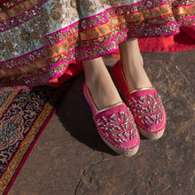 Load image into Gallery viewer, A women wearing Diva Rani Pink Espadrilles shoes for women.