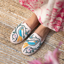 Load image into Gallery viewer, A woman wearing beautiful blush pink flats exclusive ladies shoes.