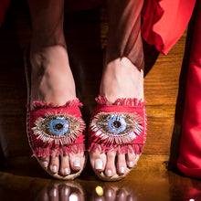 Load image into Gallery viewer, Glare Red Open-toed Sandals Flats