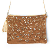 Load image into Gallery viewer, An elegant Diva Gold Bag exclusive handbags for women kept on a white background.