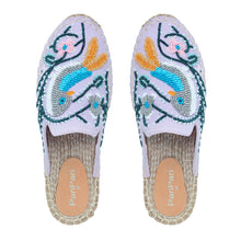 Load image into Gallery viewer, A front side of lavendar flats exclusive ladies shoes is displayed.