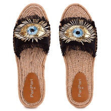 Load image into Gallery viewer, Glare Black Open-Toed Sandals Flats