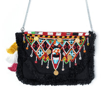 Load image into Gallery viewer, An elegant Masai Bag Black handbags for women kept on a white background.