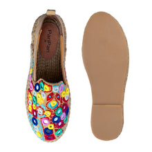 Load image into Gallery viewer, A pair of Nomad Espadrilles Beige footwear for women, against a white background where one is shown from the sole side.