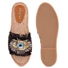 Load image into Gallery viewer, Glare Black Open-Toed Sandals Flats