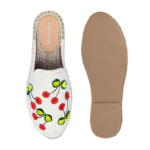 Load image into Gallery viewer, A pair of off white exclusive ladies shoes, against a white background where one is shown from the sole side.