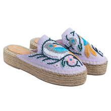 Load image into Gallery viewer, A front side of lavender platforms exclusive ladies shoes is displayed.