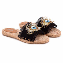 Load image into Gallery viewer, Glare Black Open-Toed Sandals Flats