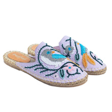 Load image into Gallery viewer, A front side of lavendar flats exclusive ladies shoes is displayed.