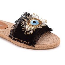 Load image into Gallery viewer, Glare Black Open-Toed Sandals Flats