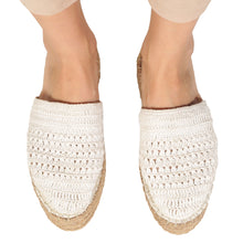 Load image into Gallery viewer, An image of woman wearing a pair of Croshia Flat Light Weight Espadrilles, footwear for women