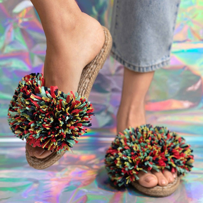 A feet of lady wearing a Women Open Toe Rhim Jhim Sandals Multi- Color, footwear for women