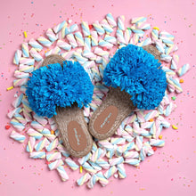 Load image into Gallery viewer, Image of the Rhim Jhim Sandals Blue-Open Toes Flats in a pink background