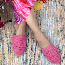 Load image into Gallery viewer, A feet of a model wearing beautiful Croshia Pink Esapdrilles Flats showcasing juttis for women