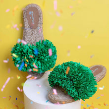 Load image into Gallery viewer, Image of the Rhim Jhim Sandals Green-Open Toes Flats in a yellow background