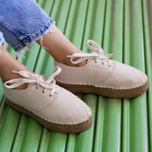 Load image into Gallery viewer, Image of the The Havana Lace-ups - Off-White Supportive Shoes for Women, Ladies Footwear in a red background