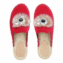 Load image into Gallery viewer, A pair of Glare Espadrilles Crimson Fancy Haut Platform, juttis for women against a white background