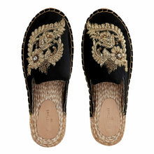 Load image into Gallery viewer, A pair of Designer Ottoman Espadrilles Black Haut Platform, juttis for women against a white background