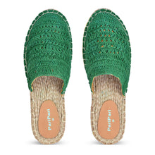 Load image into Gallery viewer, A pair of Croshia Green Espadrilles Flats showcasing juttis for women against a white background