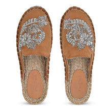 Load image into Gallery viewer, A pair of Ottoman Tan Espadrilles Flats showcasing juttis for women against a white background
