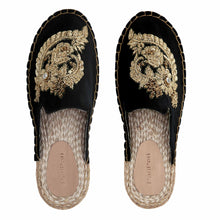 Load image into Gallery viewer, A pair of Ottoman Espadrilles Black Classic Flat, juttis for women against a white background