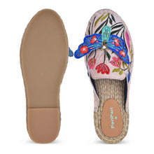 Load image into Gallery viewer, A pair of Papillon Espadrilles Platform showcasing juttis for women against a white background where one Espadrilles is shown from the sole side