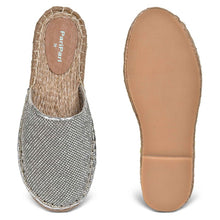 Load image into Gallery viewer, A pair of Jhil Mil Espadrilles for Girls, against a white background where one is shown from the sole side