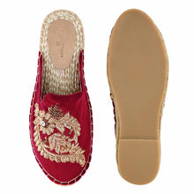 Load image into Gallery viewer, A pair of Ottoman Espadrilles Burgundy Haut -Bridal Looks Platform, shoes for women, against a white background where one is shown from the sole side