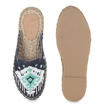 Load image into Gallery viewer, A pair of Foot-Friendly Warp Espadrilles Haut Platform, against a white background where one is shown from the sole side
