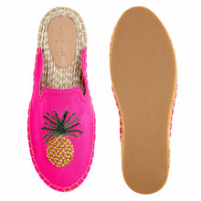 Load image into Gallery viewer, A pair of Ananas Espadrilles Women Flat Footwear, against a white background where one is shown from the sole side