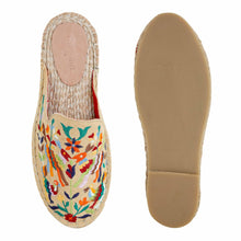 Load image into Gallery viewer, A pair of Diego Espadrilles Sand Long-Lasting Flat, against a white background where one is shown from the sole side
