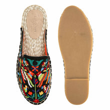 Load image into Gallery viewer, A pair of Diego Espadrilles Chic Charcoal Haut Platform, against a white background where one is shown from the sole side