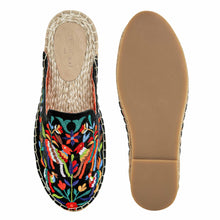 Load image into Gallery viewer, A pair of Diego Espadrilles Charcoal Fashionable Flat, against a white background where one is shown from the sole side