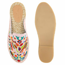 Load image into Gallery viewer, A pair of Diego Espadrilles Blush Haut Everyday Platform, against a white background where one is shown from the sole side