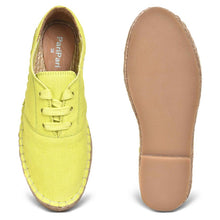 Load image into Gallery viewer, A pair of The The Havana Lace-ups - Ladies Fancy Lime Shoes for women, against a white background where one is shown from the sole side