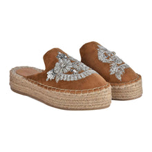 Load image into Gallery viewer, The full view of Ottoman Tan Espadrilles Platforms in white background