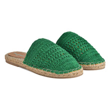 Load image into Gallery viewer, A pair of Croshia Green Espadrilles flats showcasing juttis for women