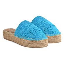 Load image into Gallery viewer, A full view of Croshia Blue Espadrilles Platform, footwear for women