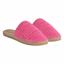 Load image into Gallery viewer, A pair of Croshia Pink Espadrilles flats showcasing juttis for women against a white background