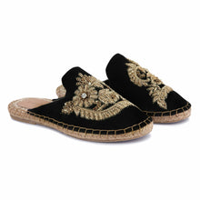 Load image into Gallery viewer, Zoomed out view of Ottoman Espadrilles Black Classic Flat, Shoes for Women