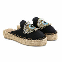 Load image into Gallery viewer, The luxurious image of Sleek Evil Eye Glare Espadrilles Charcoal Haut Platform , shoes for Women