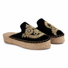 Load image into Gallery viewer, Zoomed out view of Designer Ottoman Espadrilles Black Haut Platform, Shoes for Women