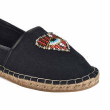 Load image into Gallery viewer, A Sweetheart Espadrilles ladies shoes having evil eye protector design kept against a white background