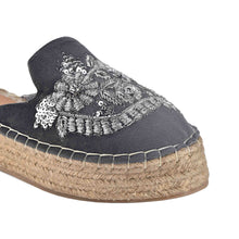 Load image into Gallery viewer, An Ottoman Silver Espadrilles Platform showcasing footwear for women against a white background