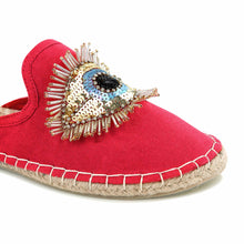 Load image into Gallery viewer, A single picture of Glare Espadrilles Crimson Evil-Eye Flat, Ladies shoes