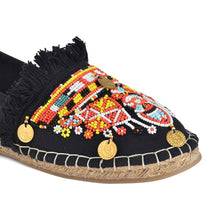 Load image into Gallery viewer, A close view of Masai Beaded Espadrilles Black shoes for women